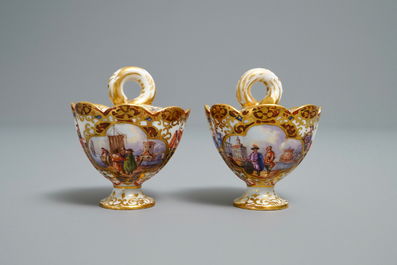 Een paar Meissen porseleinen 'Kauffahrtei' inktpotten, Duitsland, 18e eeuw