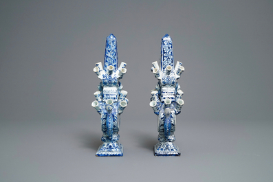 A pair of blue and white Delft-style tulip vases, Samson, France, 19th C.
