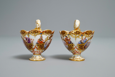 A pair of Meissen porcelain 'Kauffahrtei' inkwells and covers, Germany, 18th C.
