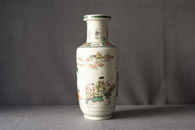 A Chinese famille verte rouleau 'immortals' vase, Kangxi