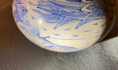 Un kendi en forme de deux canards en gr&egrave;s porcelaineux en bleu et blanc, Annam, Vietnam, 14/15&egrave;me