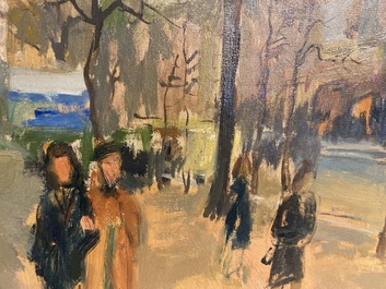 Sadji (Sha Qi, Sha Yinnian) (1914-2005): Vue sur 'Avenue de la Toison d'or' &agrave; Bruxelles, huile sur toile