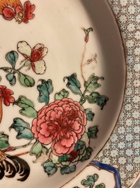 A pair of Chinese famille rose 'rooster' plates, Yongzheng