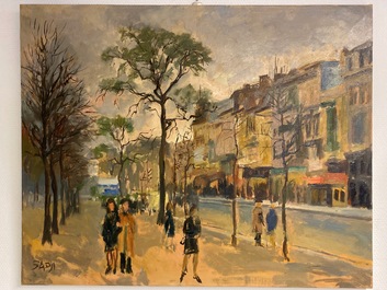 Sadji (Sha Qi, Sha Yinnian) (1914-2005): Vue sur 'Avenue de la Toison d'or' &agrave; Bruxelles, huile sur toile