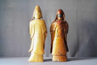 Deux grandes figures de Guanyin en bois dor&eacute; et laqu&eacute;, Chine, 18/19&egrave;me