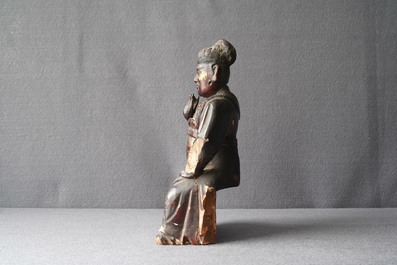 Une figure de Guan Yu en bois laqu&eacute; et dor&eacute;, Chine, Ming