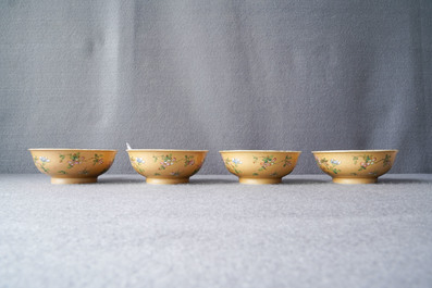 Four Chinese famille rose caf&eacute;-au-lait-ground bowls, Daoguang mark and of the period