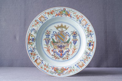 A Chinese verte-Imari Portuguese market dish with the arms of Ataide, ca. 1720