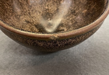 Two Chinese jianyao 'hare's fur' and speckled brown glaze tea bowls, Song