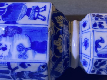 Three Chinese blue and white hexagonal and octagonal vases, Kangxi