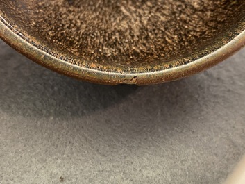 Two Chinese jianyao 'hare's fur' and speckled brown glaze tea bowls, Song