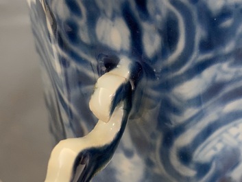 Une cafeti&egrave;re en porcelaine de Chine en bleu et blanc mont&eacute;e d'argent &agrave; d&eacute;cor 'La d&eacute;esse Europe et le taureau', Kangxi