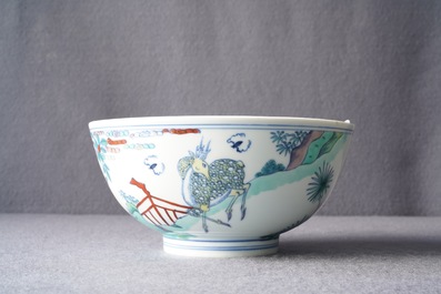 A Chinese doucai 'monkey and deer' bowl, Chenghua mark, Kangxi