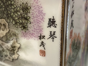 Een Chinese famille rose cong vaas, gesign. Zhang Songmao, gedat. 2002
