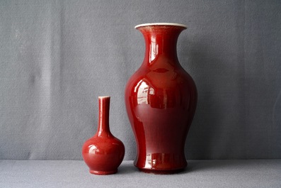 Two Chinese monochrome langyao vases, 19th C.