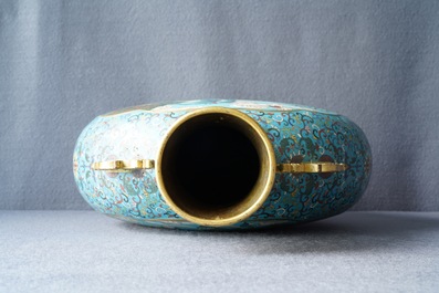 A Chinese cloisonn&eacute; 'deer and crane' moonflask vase, Qianlong mark, 19th C.