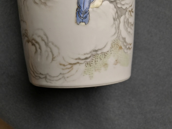 A pair of Chinese famille rose rouleau vases, four-character mark, 20th C.
