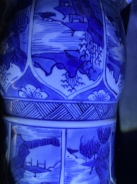 A pair of Chinese blue and white yenyen vases with figures in landscapes, Kangxi