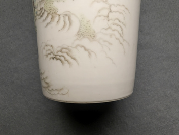 A pair of Chinese famille rose rouleau vases, four-character mark, 20th C.