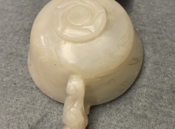 A Chinese pale celadon jade libation cup, 18/19th C.