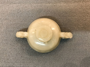 A Chinese pale celadon jade libation cup, 18/19th C.