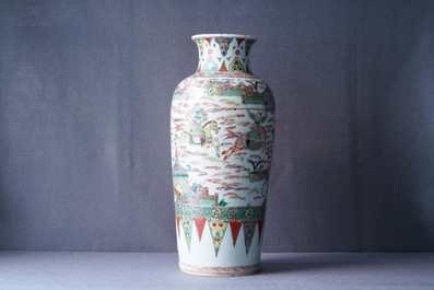 A Chinese famille verte vase with warriors on horseback, Kangxi