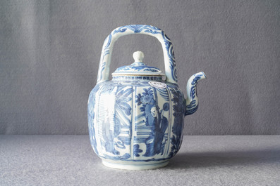 A Chinese blue and white wine ewer with figures, Wanli