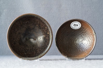 Two Chinese jianyao 'hare's fur' and speckled brown glaze tea bowls, Song