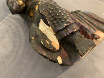 A Chinese gilt-lacquered wood figure of Guan Yu, Ming