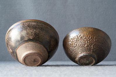 Two Chinese jianyao 'hare's fur' and speckled brown glaze tea bowls, Song