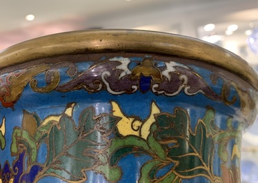 A large Chinese cloisonn&eacute; hu vase with lotus scrolls, marked Qi Yu Bao Tung Chih Chen, 19th C.