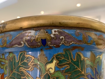 A large Chinese cloisonn&eacute; hu vase with lotus scrolls, marked Qi Yu Bao Tung Chih Chen, 19th C.