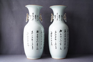 A pair of Chinese qianjiang cai vases with ladies in a garden, 19/20th C.