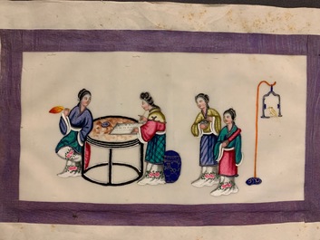 Chinese school, ink and colour on rice paper, Canton, 19th C.: a collection of 39 drawings in six albums