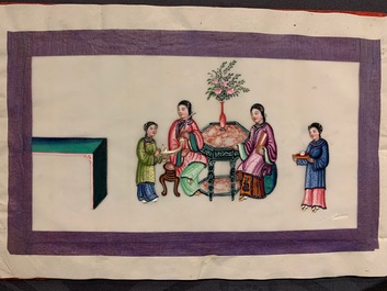 Chinese school, ink and colour on rice paper, Canton, 19th C.: a collection of 39 drawings in six albums