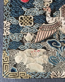 A Chinese embroidered silk rank badge with a crane for first-rank civil official, Qianlong/Jiaqing