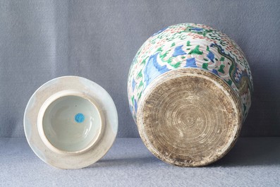 Two Chinese wucai vases and covers, Transitional period