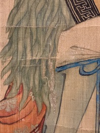 Chinese school, ink and colour on silk, Qing: 'Magu with deer'