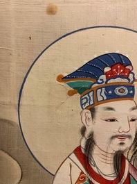 Chinese school, ink and colour on paper, Qing: 'Gods in heaven'