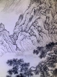 Chinese school, gesign. Wu Hufan (1894-1968), inkt op papier: 'Berglandschap'