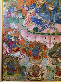 Un thangka &agrave; d&eacute;cor de Mahakala, Tibet, 19&egrave;me