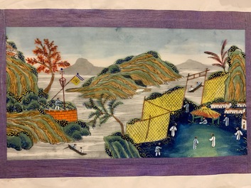 Ecole chinoise de Canton, encre et couleurs sur papier de riz, 19&egrave;me: une collection de 39 dessins dans six albums