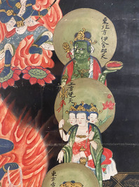 Ecole chinoise, encre et couleurs sur papier, Qing: 'Les guardiens du Bouddhisme'