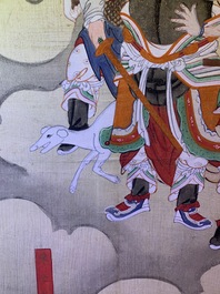 Chinese school, inkt en kleur op papier, Qing: 'Krijgers en goden in de hemel'
