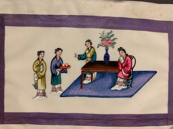 Chinese school, Canton, inkt en kleur op rijstpapier, 19e eeuw: collectie van 39 tekeningen in zes albums