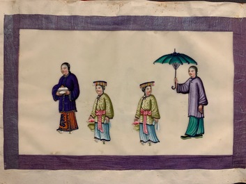 Chinese school, ink and colour on rice paper, Canton, 19th C.: a collection of 39 drawings in six albums