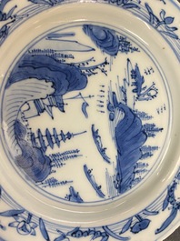 A fine Chinese blue and white landscape saucer dish, Wanli