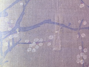 Chinese school, naar Su Hanchen (1094-1172), inkt en kleur op zijde: dame met kinderen bij een vissenkom