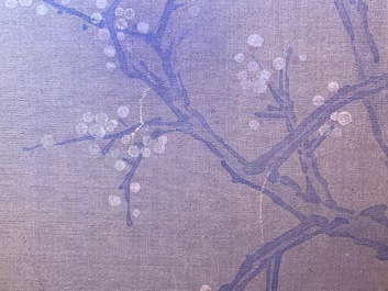 Chinese school, naar Su Hanchen (1094-1172), inkt en kleur op zijde: dame met kinderen bij een vissenkom