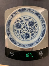 A pair of Chinese blue and white 'lotus scroll' plates, Guangxu mark and of the period